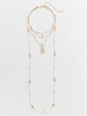Chico’s Convertible Beaded Pendant Necklace - Gold and White